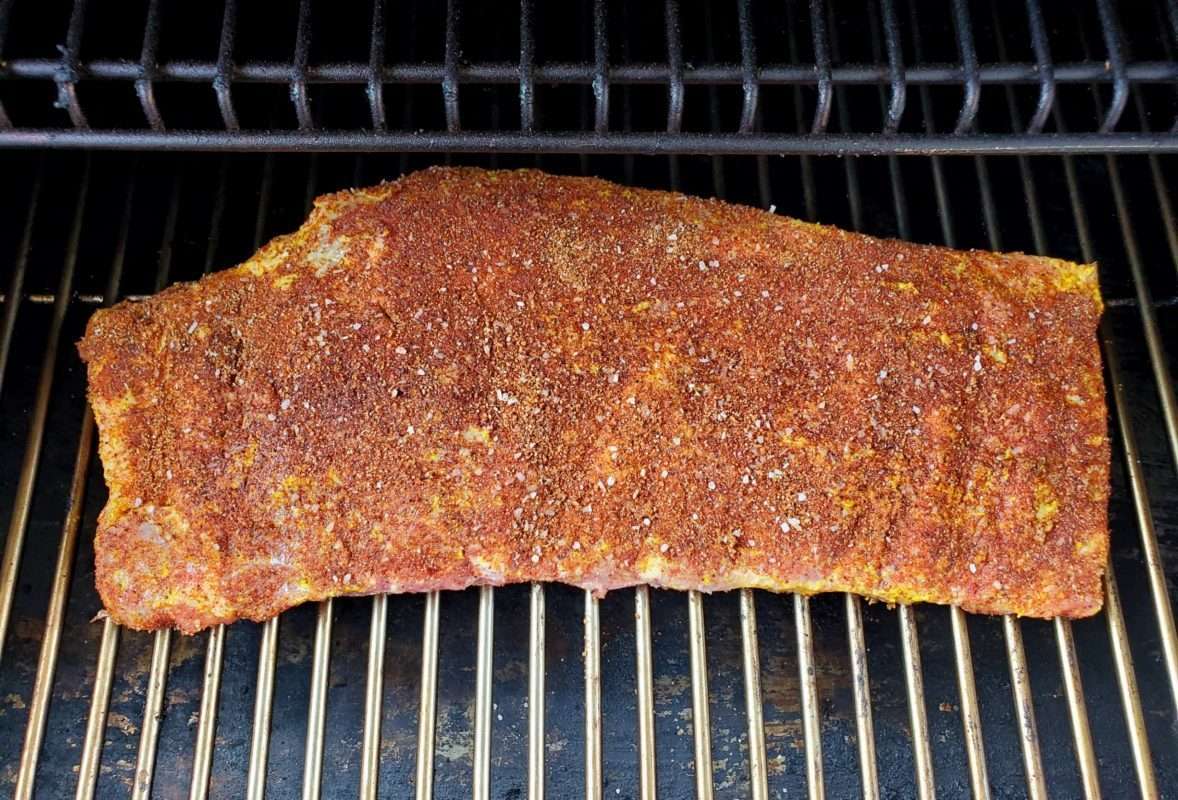 St. Louis style spare ribs on a pellet grill