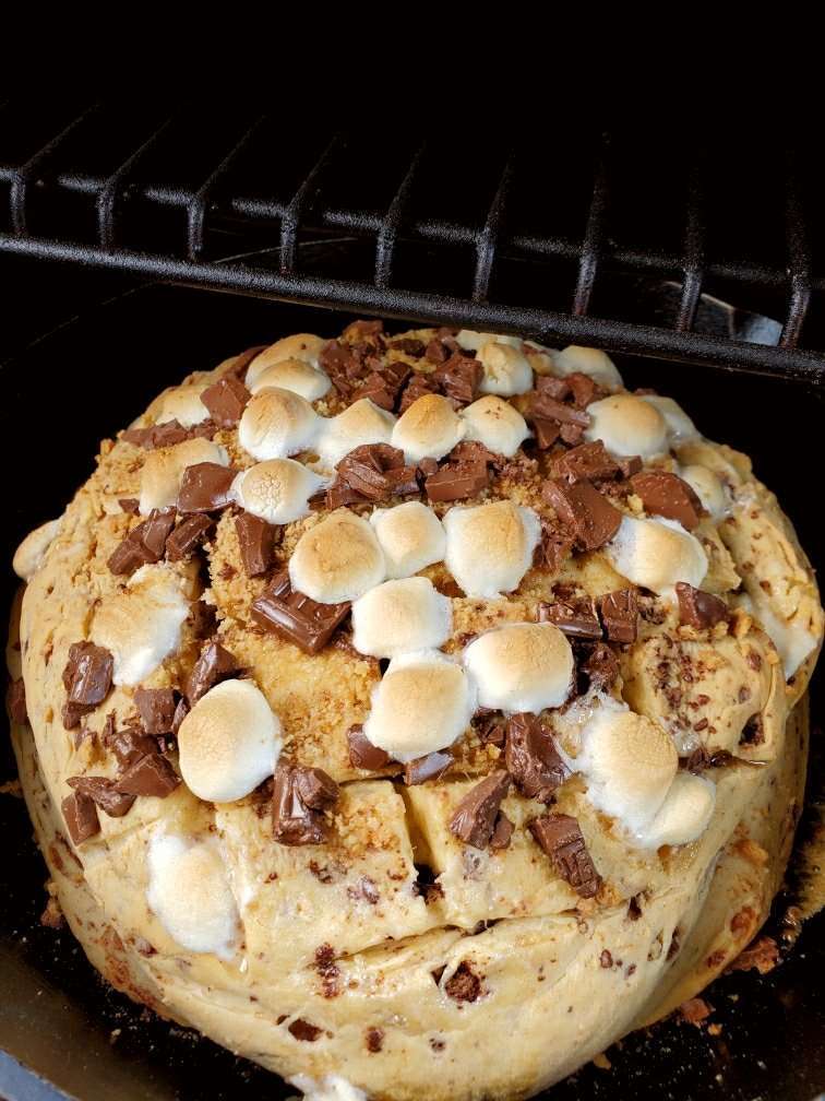smores-cake-on-pellet-grill-nearly-done