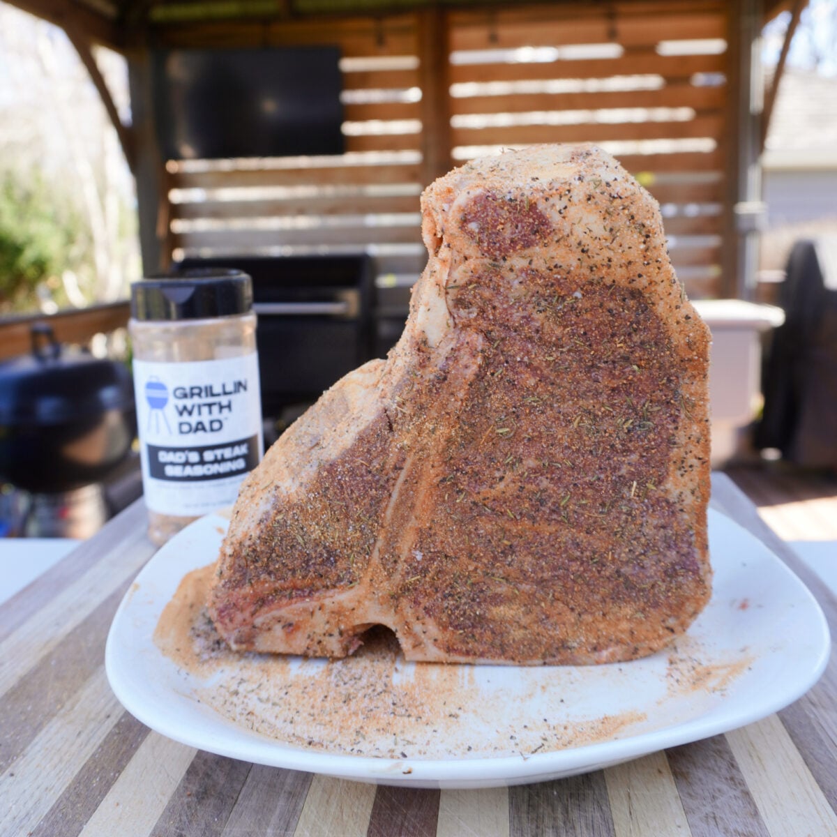 seasoned porterhouse steak.