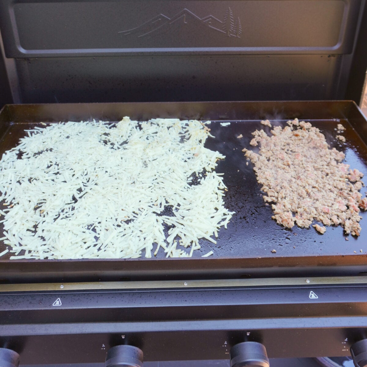 Ingredients on the griddle.