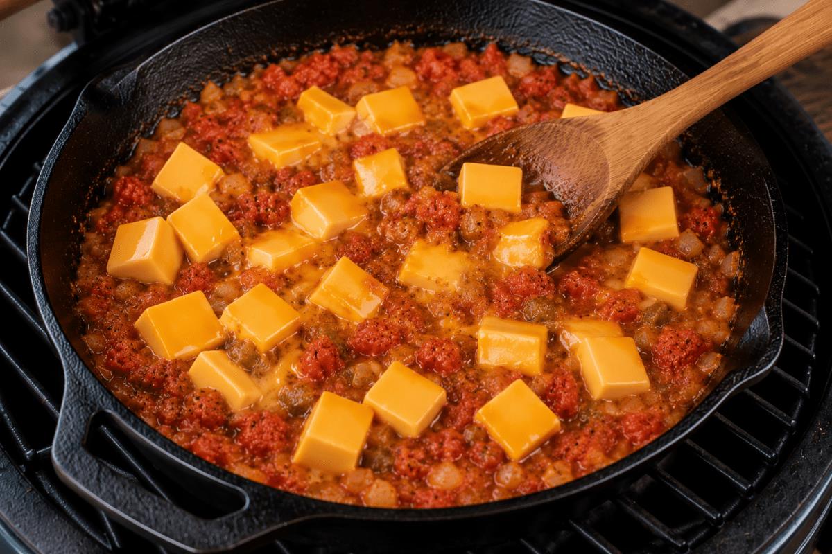 Cast Iron Queso Dip on the Big Green Egg