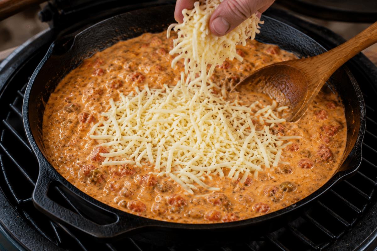 Cast Iron Queso Dip on the Big Green Egg