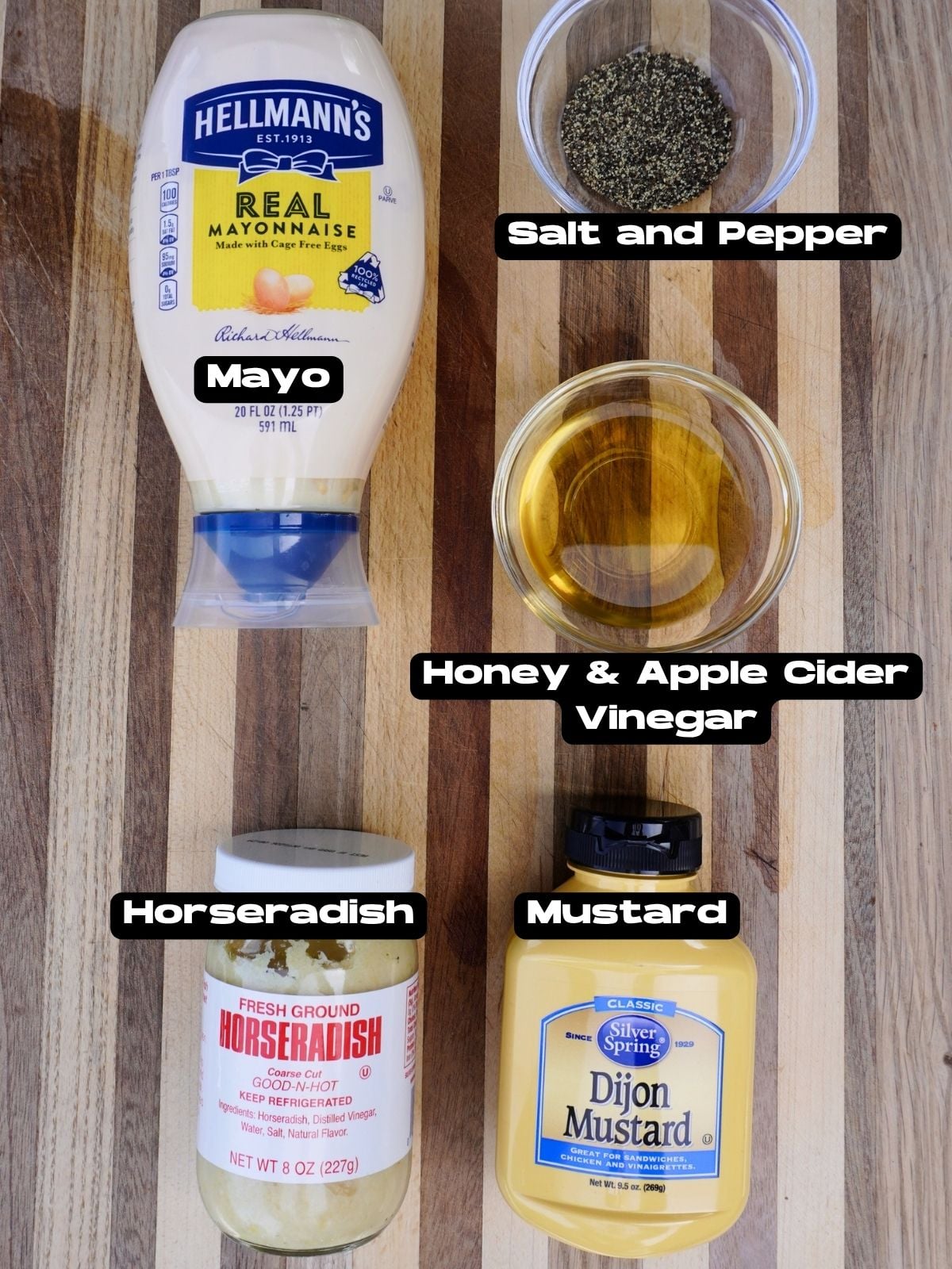 Ingredients for the creamy horseradish dressing.