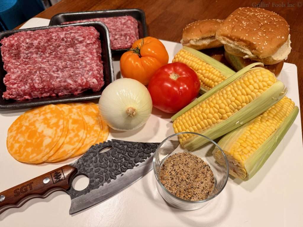 The ingredients for ground pork smash burgers