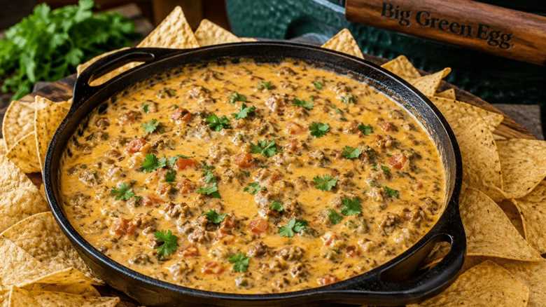 Cast Iron Queso Dip on the Big Green Egg