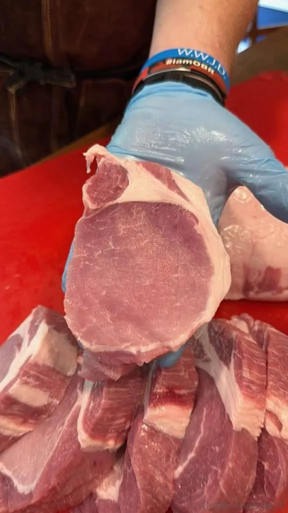 A pork chop carved off a pork loin.