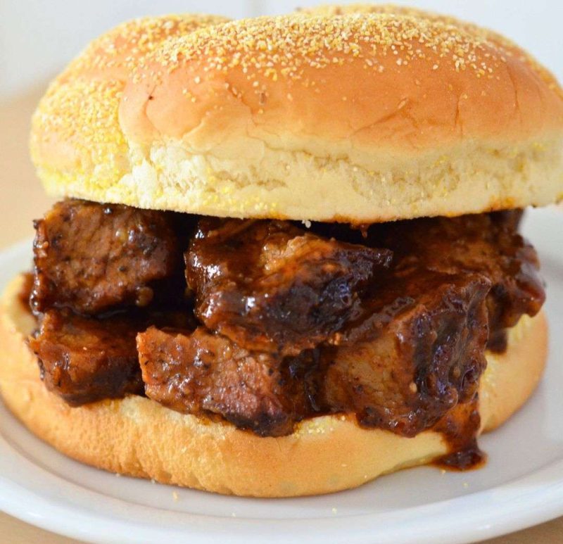 Burnt Ends Sauce in brisket burnt ends sandwich