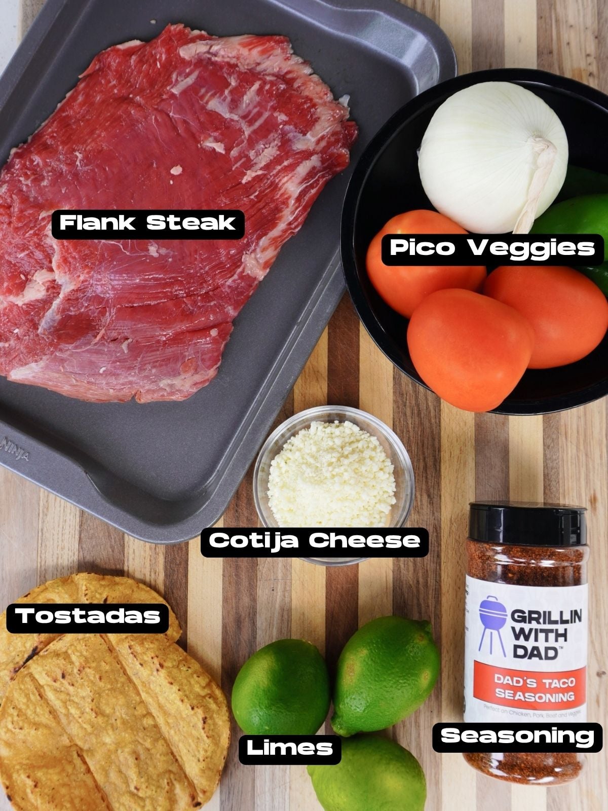 Easy Grilled Steak Tostada ingredients.