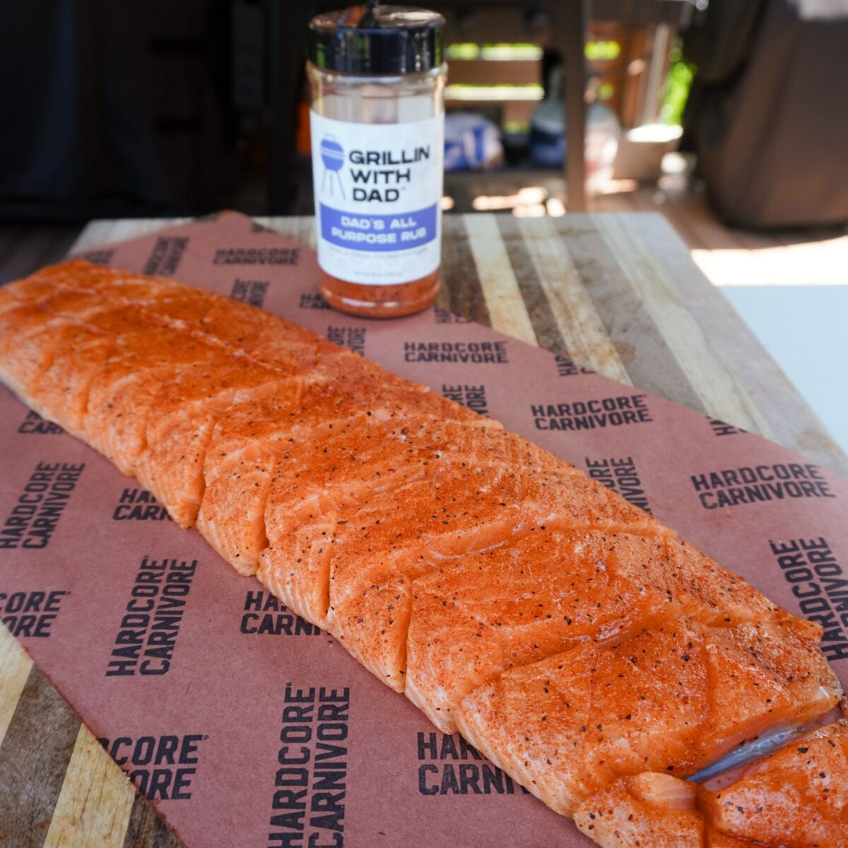 seasoned salmon with Dad's All Purpose rub.