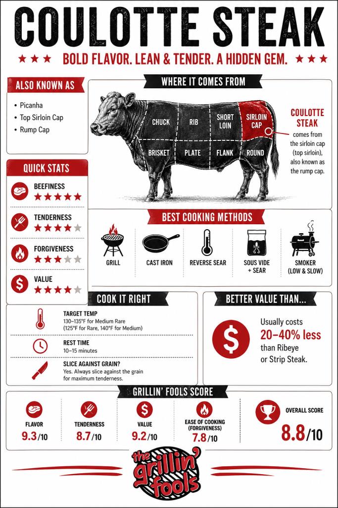 A diagram showing what is a coulotte steak