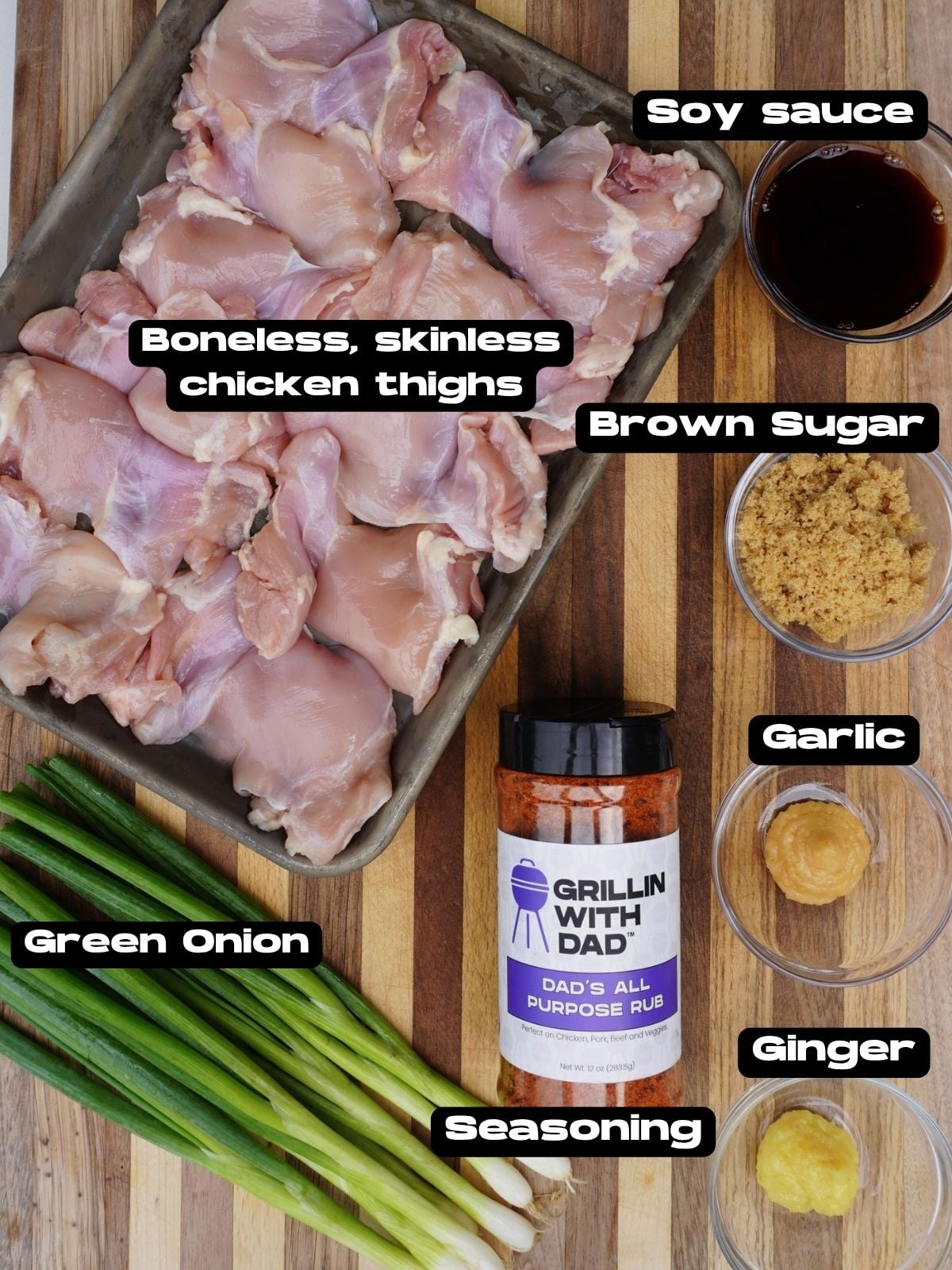 Ingredients to make Grilled bourbon chicken dish.