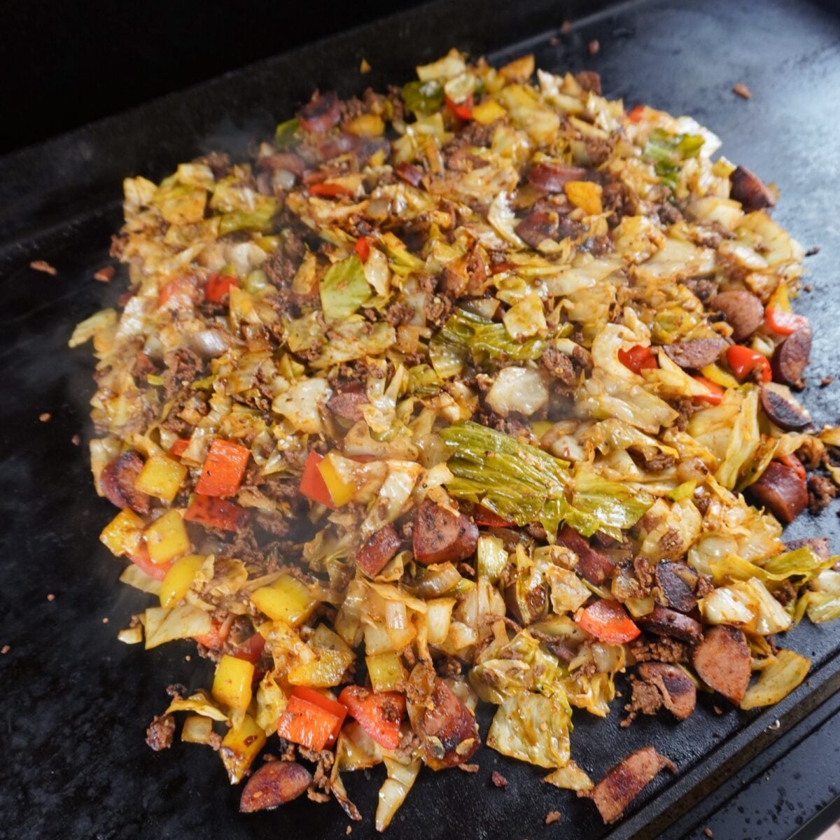 Grilled dirty cabbage on the griddle.