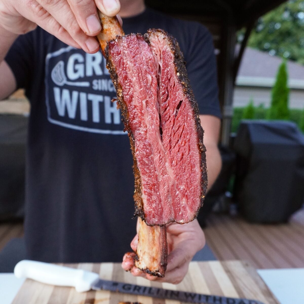 An individual smoked pastrami beef rib.