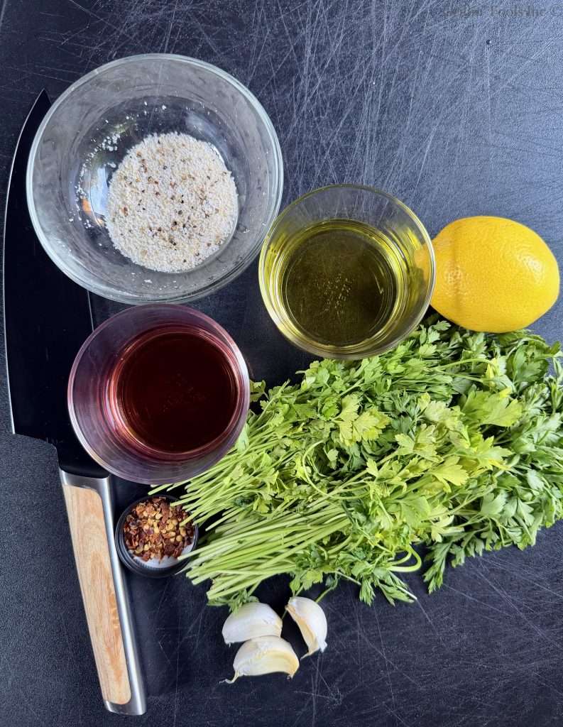 Ingredients for the easy chimichurri sauce