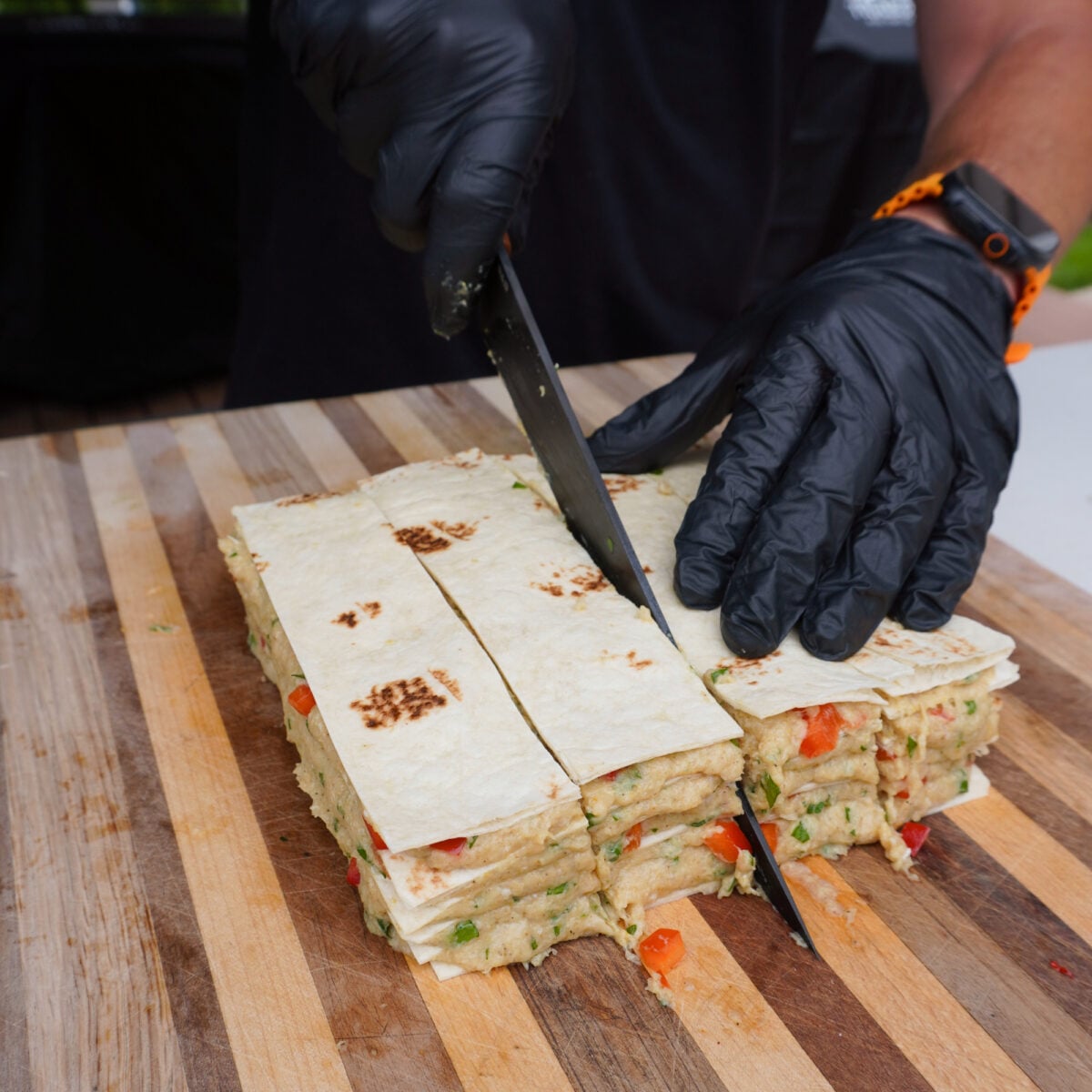 Stuffed Chicken Shawarma Tortilla Kebabs.