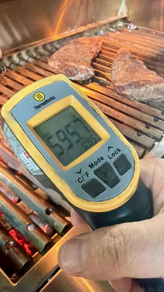 The grill grates reading 599F from an IR thermometer