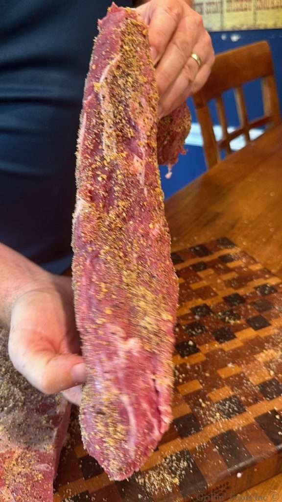 Seasoning on the skinny edge of the tri tip Seasoning on the skinny edge of the tri tip