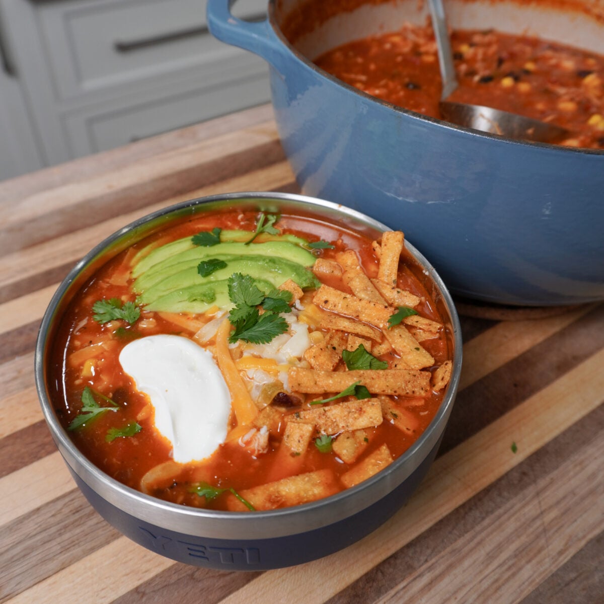 Quick and Easy Chicken Tortilla Soup plated.