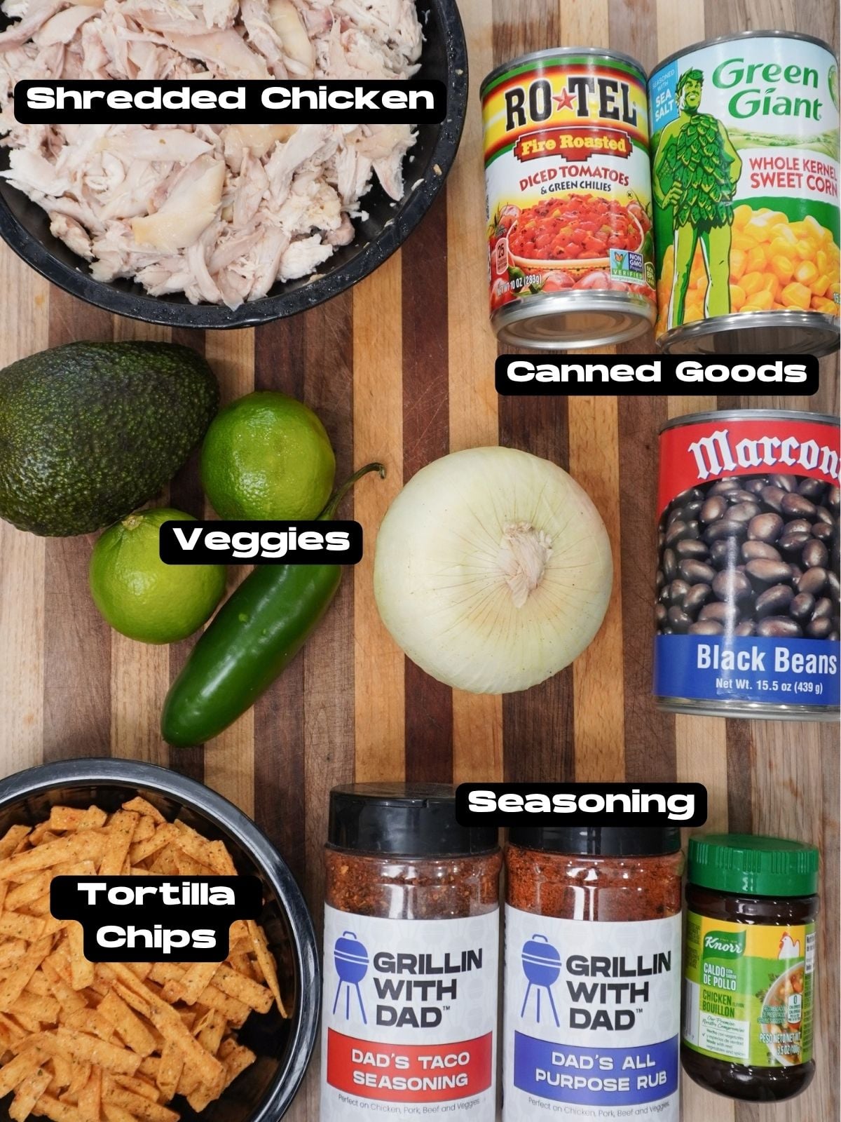 Quick and Easy Chicken Tortilla Soup ingredients.
