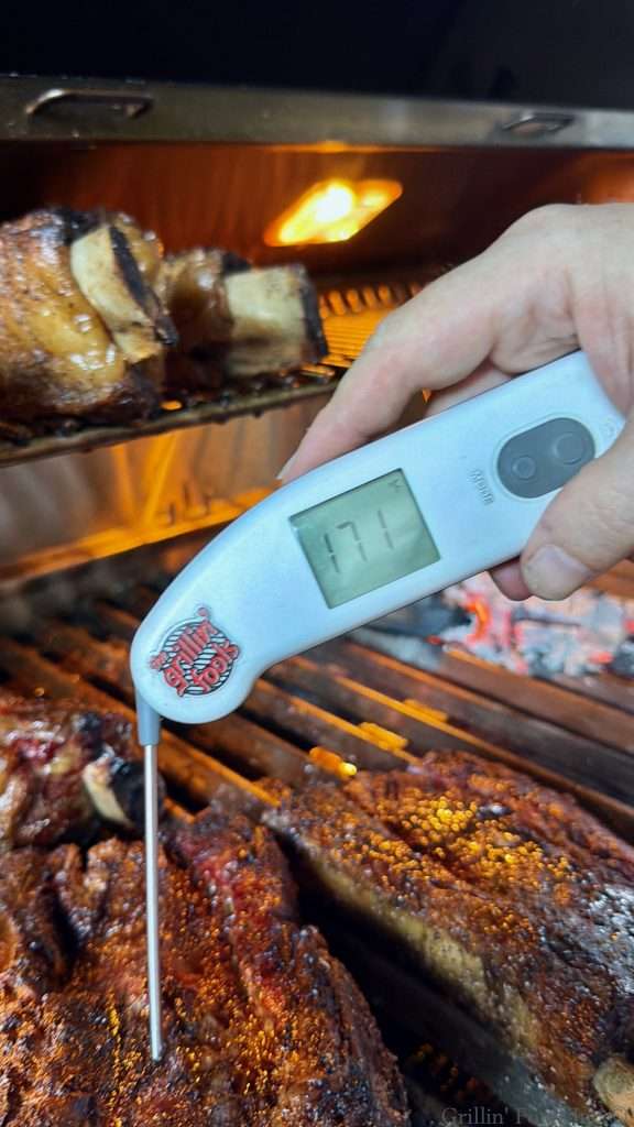A probe thermometer showing 171F