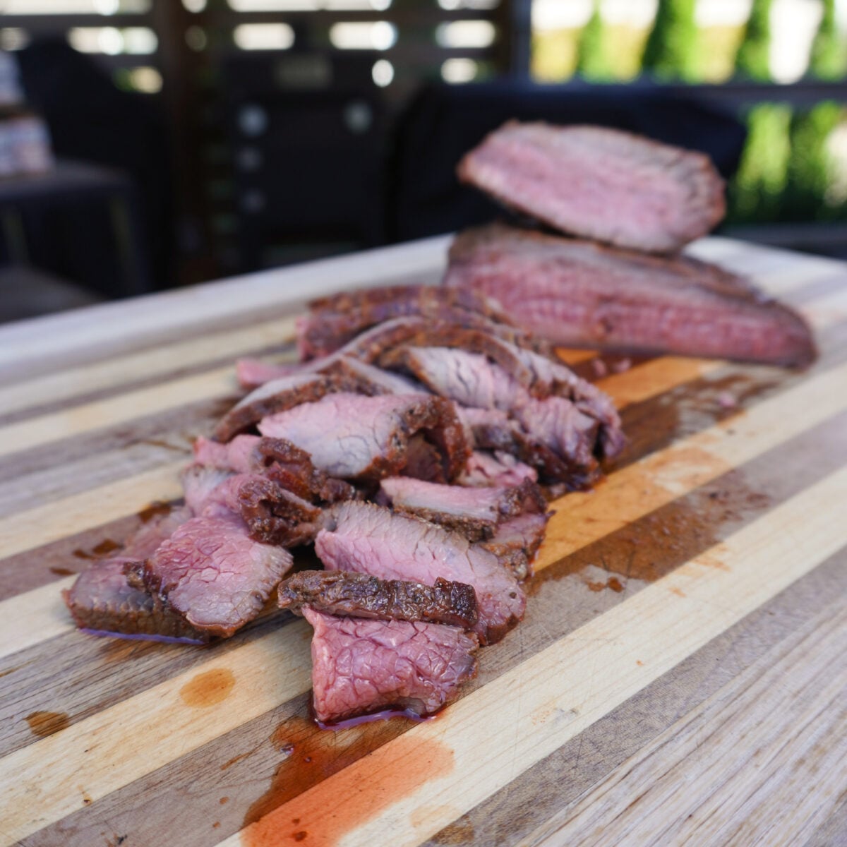 California style tri tip steak sliced against the grain.